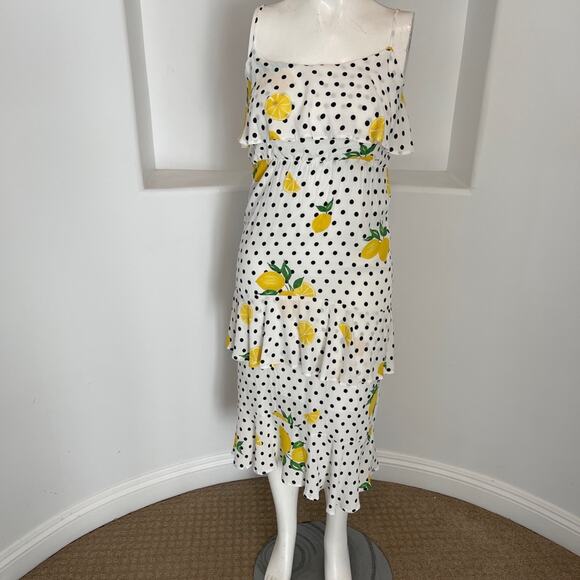 Lovers + Friends Tiered Lemon Polka Dot Midi Dress